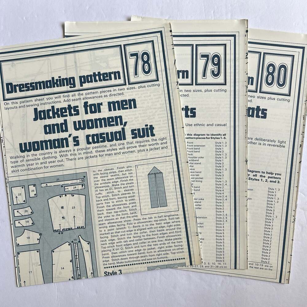 Vintage Designer Sewing Patterns Uncut Lot Of 3 Blouse Dress Jacket Skirt 70s
